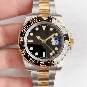 2021 Luxe horloge model keramische bezel roestvrij staal riem GMT II cerachrom zwart oppervlak mm automatische goud zilveren mannen horloges groene doos