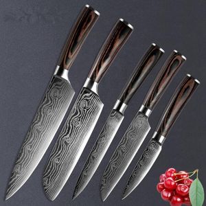 Fem fingrar handskar Inch Chef Kniv Japansk Rostfritt Stål Slip Laser Mönster Knivar Professional Sharp Blade Cooking Tool Present