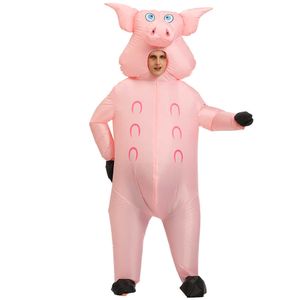Volwassen dier opblaasbare kostuum roze varken party rollenspel disfraz anime mascotte kleding Halloween cosplay kostuums voor man vrouw y0903