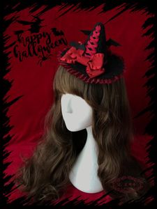 halloween-top-hüte großhandel-Party Masken Hexe Hut Halloween Bat Tee Mütze Kopfschmuck Lolita Hairpin Japanische Cosplay Damen Spitzenflügel
