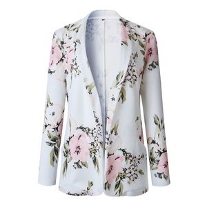 womens floral suits toptan satış-Takım elbise ceket kadınlar sonbahar zarif ceketler ince uzun kollu çiçek baskı fermuar proket rahat çentikli yaka bombacı dış giyim