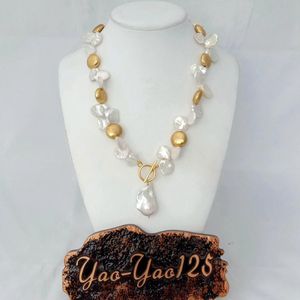 assiette or 24 carats achat en gros de Yygem Top Fored White Keshi Pearl K Collier Collier Collier Perles Perles Perles Pendentif pour Femmes