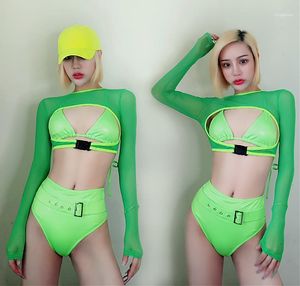 Stage Wear Green American Clothing for Women Sexy Jazz Dance Costume Nightclub Pole Rave Outfit Gogo Dancer Performance DCC7761
