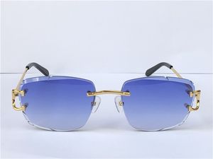 tasarımcı kenarsız güneş gözlüğü toptan satış-Moda Tasarım Güneş Gözlüğü Retro Çerçevesiz Kristal Kesim Yüzey Düzensiz Çerçeve Pop Vintage UV400 Lens En Kaliteli Koruma Göz Klasik Stil