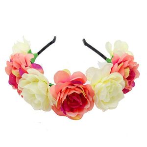 2022 Wiosna Rose Flower Pałąk Korony Romantyczny Chic Kwiatowy Girlandy Dla Bride Wedding Boho Headhair Kobiety stymulowane Wieńce Kwiat Dziewczyny Akcesoria do włosów US ry