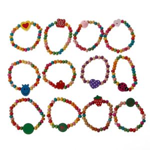 braceletes do encanto das meninas venda por atacado-Charme pulseiras coloridos de madeira meninas kit crianças moda jóias