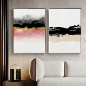 Paintings Abstract Art Canvas Painting Modern Wall Picture Pink Black Gold White Watercolor Prints Poster Home Living Room Decor