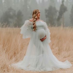 Casual Dresses Elegant Off The Shoulder Ruffles Tulle A line Maternity Dress To Po Shoot Long Tiered Sleeves Pregnant Women