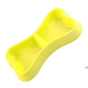 Cute Bone Shape Pet Dog Cat Puppy Food Travel Feeding Feeder Dogs Water Dish Double Bowl Supplies Plastic Colorful DHF11896