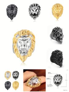 anel de hiphop dos homens venda por atacado-Titanium steel vintage homens anel hiphop moda rocha ouro prata cor leão size