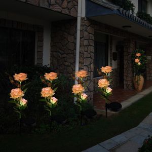 luzes de estaca solares venda por atacado-Luzes noturnas Primavera Artificial Rose Garden Solar Caminho de Estaca Paisagem Iluminação para Pátio Jardim Decoração