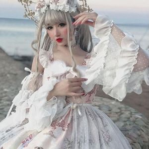 Casual jurken zomer lolita prinses kawaii boog kant meisjes jsk wit cartoon jurk gothic zachte sisiter vrouwen halloween kostuum