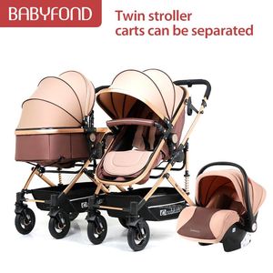 Strollers Twin Baby Strollers kan sitta Lie Avtagbar Lättvikt Vikning Andra Barn Dubbelstorlek Treasure Trolley med bilstol