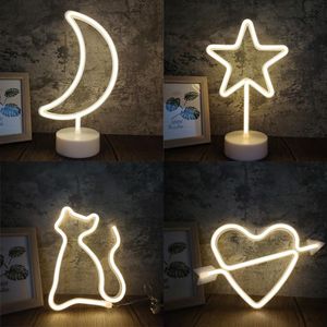 Nattljus Kreativitet Led Neon Sign Light Cat Star Moon Heart Shaped Xmas Party Wedding Room Decoration Home Presentlampa