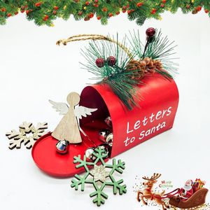 Juldekorationer Iron Mailbox Ornament Pendant Delikat Xmas Tree Home Metal Candy Box Organizer för årsbrev till Santa Claus