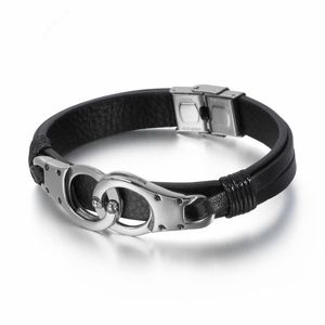 Charm Bracelets cm Punk Stainless Steel Gold Handcuff For Men Retro Leather Wrap Wristband Jewelry Accessories