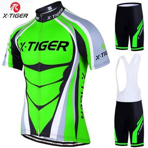 tigres maillot de cyclisme
 achat en gros de Ensembles de course X Tiger Hommes Jersey Jersey Set Fluorescent Green Sports de plein air Vêtements de vélo Été Respirant Vélos Vélo Vélo