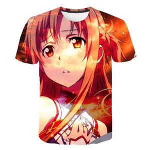 çevrimiçi gömlekler yazdırma toptan satış-Erkek T Shirt Anime Kılıç Sanatı Online D Baskı T Shirt Erkekler Kadınlar Yaz Moda Rahat Hip Hop Harajuku Komik Kısa Kollu Yuvarlak Boyun Tops
