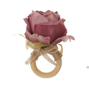 flores, anéis, mãos venda por atacado-7 cor de madeira de guardanapo de madeira fivela fivela mão tecido de linho de linho flor artificial guardanapo de guardanapos do hotel rrd13480