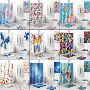 casa de banho define tapetes cortina de chuveiro acessórios venda por atacado-Cortinas de chuveiro pçs set d cortina de banho de banho set banheiro esteira acessórios de banheiro com ganchos