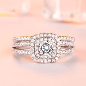 conjuntos clássicos de anéis de casamento venda por atacado-2 parágrafo Anéis de casamento de prata esterlina para as mulheres CT A CZ anel de noivado conjunto clássico jóias medidas