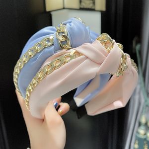 Fashion Thick Alloy Chain Knot Headwear Hairband Headband For Women Wide Side Flower Hair Accessories