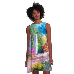 kleidungsfarben großhandel-Dropshipping Damenkleid D Druckweste Mode Dame Kleidungsöl Malerei A Line Rock wird auch als Pyjamas verwendet