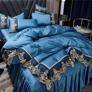 white comforter queen toptan satış-2021 Beyaz Yatak Setleri Kapak Dantel Kenar Kraliçe Yatak Yorgan Setleri Yastık Kılıfları Lüks Kral Yatak Takımları Ev Dekorasyon R2