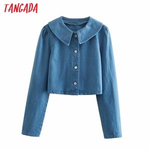 bayanlar mavi kısa kollu ceketler toptan satış-Kadınlar Kısa Stil Mavi Denim Ceket Boy Yaka Bayanlar Uzun Kollu Coat P12