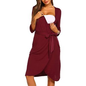 Maternity Dresses Nursing Pyjamas Lace Up V Neck Gravid Amning Nattgong Kvinnor Fashhion Sleepwear för graviditet Nightwear D30