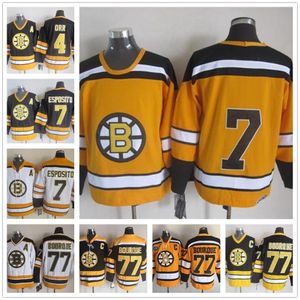 tamanho 48 da camisa do hóquei venda por atacado-Vintage Boston Bruins Jersey Phil Esposito Ray Bourque Johnny Bucyk Preto Branco Amarelo CCM Jerseys de Hóquei Retro Tamanho