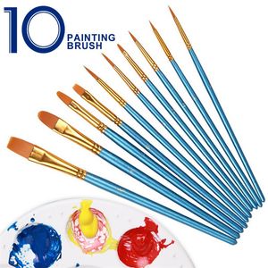 10 stks set Paint Borstels Ronde Puntige Tip Nylon Haarkunstenaar Paintbrushes voor Acrylic Oil Aquarel Face Nail Art Fijn Detail V2
