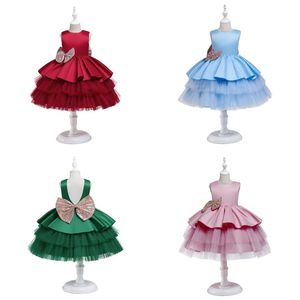 zarif tam kollu gelinlik toptan satış-Çocuk Prenses Elbise Kek Etek Yay Örgü Hiçbir Kollu Şal Kız Tam Elbiseler Güzel Bebek Düğün Şık Moda Çocuklar JL Y2