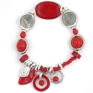 große rote perlen großhandel-Mode Große böhmische rote Perlen Armband Muschel Weibliche Schmuck Perlen Stränge