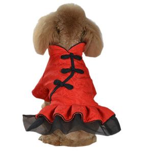 Wholesale chinese dog resale online - Dog Apparel Chinese Style Tang Suit Dress Small Female Puppy Pet Warm Clothes Cute Festival Outfit