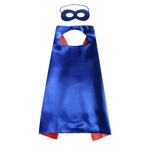 55 tums släta superhero kostymer för vuxna färger satin dubbelskikt superhero cape med mask halloween julkostymer