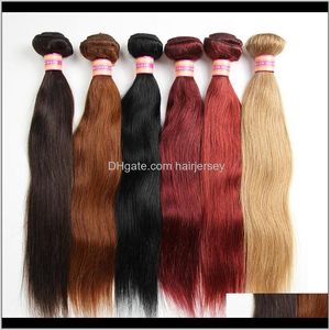 Wefts Produkter Drop Leverans Virgin Weave Bundlar Brasilianska Straight Weaves Mänskliga hårförlängningar g färg J W