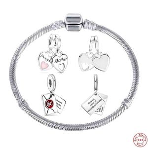 Mc New Silver Retro Mother daughter Heart Envelope Pendant Beads Fit Pandora Charms Bracelet for Women Original Diy Jewelry