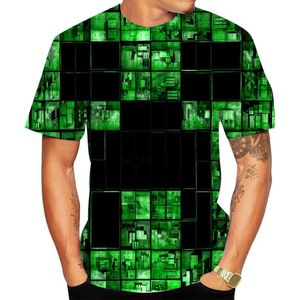 Wholesale squared pattern resale online - Printed green square pattern men s D T shirt short sleeved party top street crew neck summer Minecraft