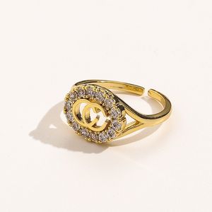 genuine diamond rings toptan satış-Yeni Takı Yeni Hakiki Altın Kaplama Açılış Çift Mektup Elmas Kakma Mizaç Basit Yüksek Sürüm Yüzük Kadın