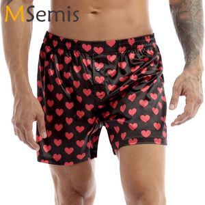 MSemis Mens Cute Love Heart Print Classic Soft Boxer Shorts Lightweight Loose Beach Wear Lounge Sweet Summer Pants Underpants