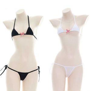 kızlar sevimli sutyen yeni toptan satış-Japon Sevimli Mikro Bikini Mini Sutyen Ve Külot Seti Iç Çamaşırı Kadın Kızlar Erotik Kawaii DDLG Lingerie Anime Inek Cosplay Kıyafet Yeni Y0911