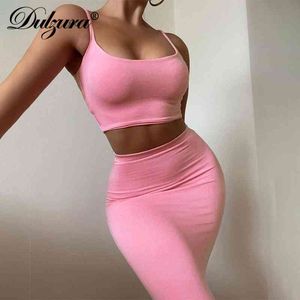 Wholesale sexy work outfits for sale - Group buy Work Dresses Dulzura Solid Women Two Piece Set Strap Crop Top Camis Midi Skirt Bodycon Sexy Streetwear Party Club Elegant Summer Outfit