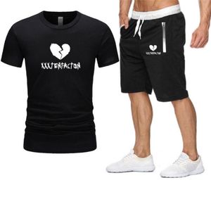 i̇ki parçalı eşofman şort toptan satış-Erkek T Shirt Eşofman Yaz Giysileri Spor Iki Parçalı Set T Gömlek Şort Marka Parça Giyim Erkek Sweatustan Spor Suits