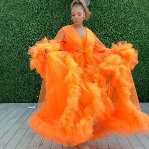 Casual Dresses Orange Maternity Prom Tulle Women Extra Puffy Ruffles Long Robes Formal Evening Party Po Shoot Ball Gown
