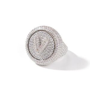 ingrosso uomini anello di diamanti 14k-Nome personalizzato A Z Anelli di rotazione ghiacciati anello girevole zirconia zirconi fai da te k Diamante uomo regalo regalo hip hop gioielli