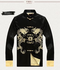 Heren Jassen Aankomst Zwart Chinese Mannen Zijde Saintjas Satijnen Jas Hangemade Dragon Borduurwerk Tang Suit Plus Size XL
