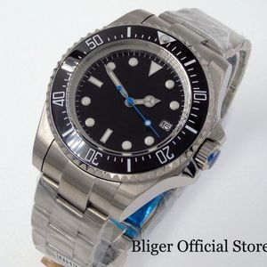 Wholesale crown brushes resale online - 44mm Big SEA Sterile Black Dial Jewels NH35A Blue Second Hand Mechanical Men Watch Brushed Oyster Strap Screw Crown Wristwatches