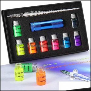 Fountain Supplies Office School Business Industrialfountain Pens Box Crystal Glass Pen With Uv Lamp Invisible Fluorescence Inks Dip