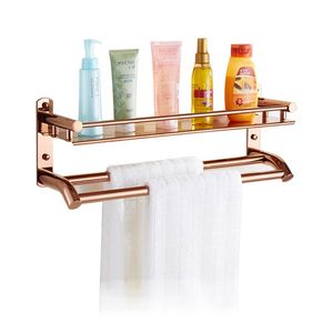 Bathroom Shelves European Rose Gold Shelf Towel Rack Stainless Steel Shampoo Holder Shower Organizer Corner Accessories